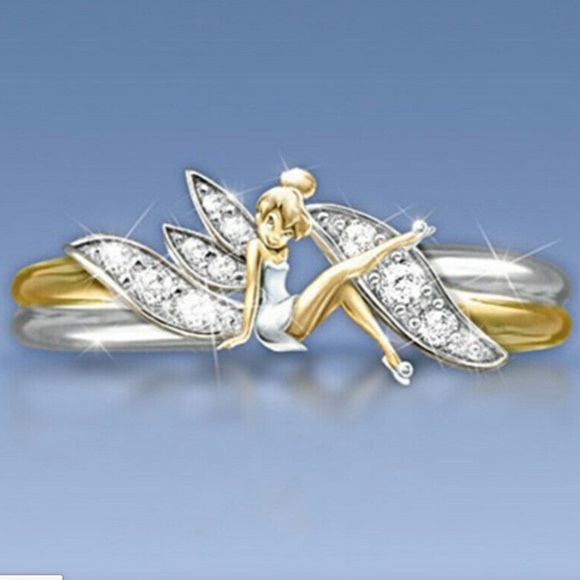 Tinker Bell Tinkerbell Tink Ring Disney Size 6 7  Silver Gold Plated - Picture 2 of 8
